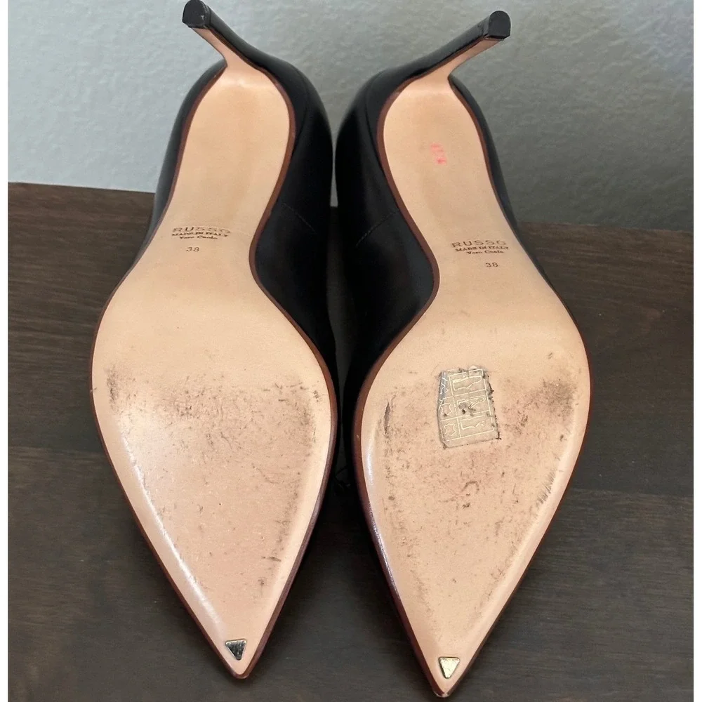 Francesco Russo Black Leather Pointed Toe CutOut Stiletto‎ Heel Pump Paris 38